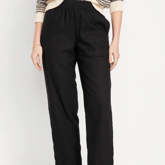 NWT OLD NAVY High-Waisted Linen-Blend Straight Pants Color: BLACK - Picture 3 of 5